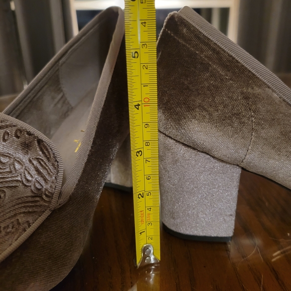 New York Transit Shimmering Tan Velvet Heels - Picture 5 of 5